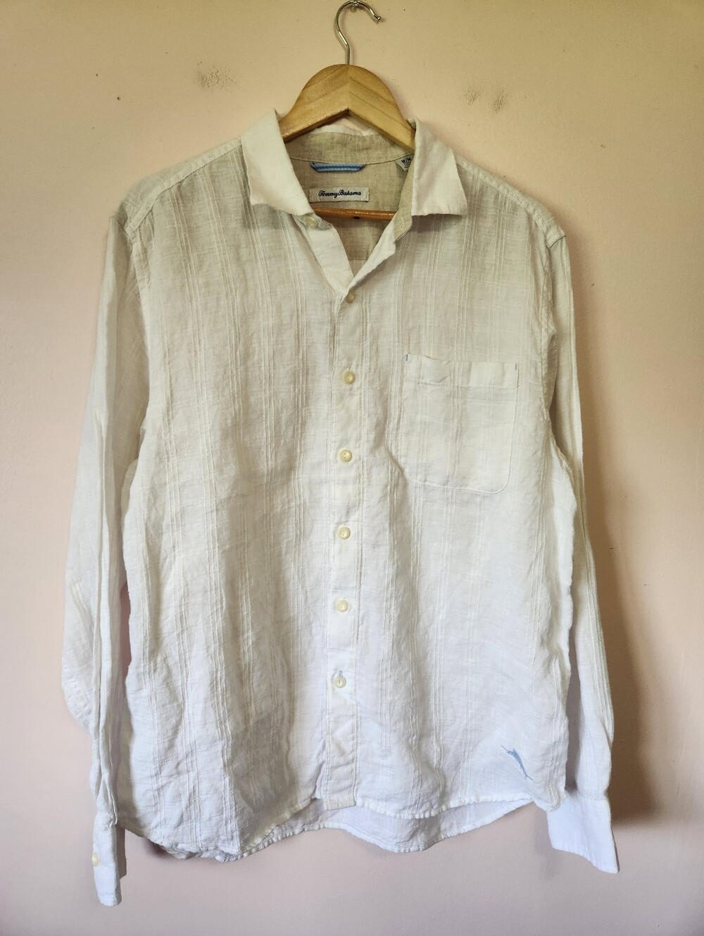 Tommy Bahama White 100% Linen Long Sleeve Button Down Shirt Size M Like New